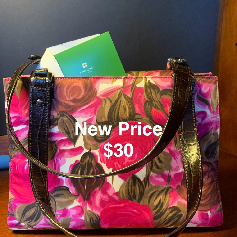 Kate Spade Pink Floral Tote with Brown Straps